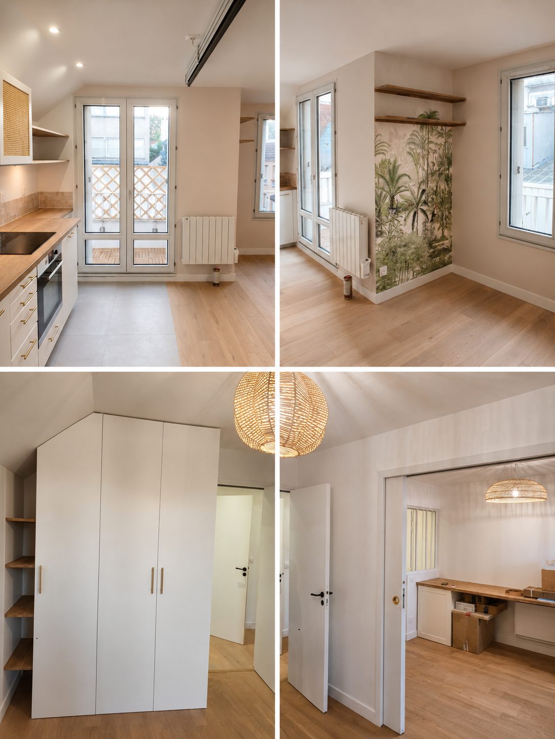Aménagement de combles avec cuisine sous pente et chambre, réalisation PRO BAT
